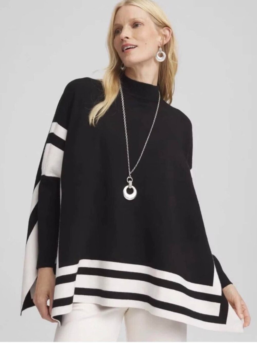 Nwt Chico’s sweater poncho black and white size 2 chicos = 10, 12 regular.